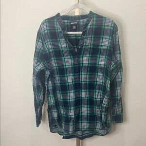 Lands’ End Flannel pullover Navy Green Plaid XL